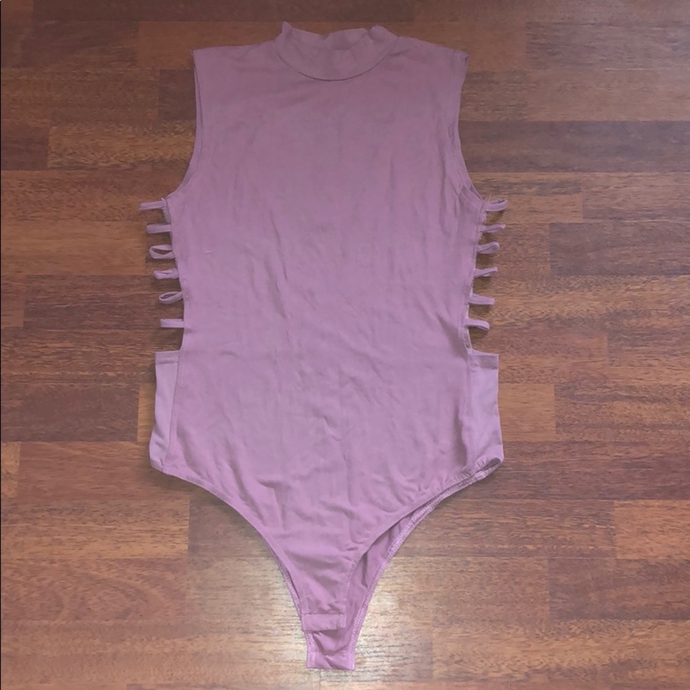 Pink High Neck Cutout Bodysuit